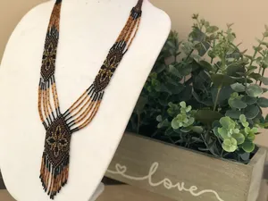 Collier Gerdan ukrainien superposé et ensembles, doré et noir, long collier de perles de rocaille, collier perlé fait main, collier folklorique - Product Image 4