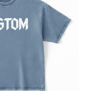 Premium 280GSM Heavyweight Cotton Acid Wash Oversized T-shirt | Custom Logo <b>Studded</b> Neckline Streetwear Hip Hop Tee - Product Image 6