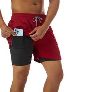 Shorts de sport et de course pour hommes, double couche, 100% polyester, séchage rapide, personnalisables avec marque privée, OEM, vente en gros, avec cordon de serrage 2-en-1 - Product Image 6