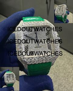 Montre à quartz en acier inoxydable avec boîtier carré en moissanite, résistante à l'eau 10 bars, bracelet à fermoir - Product Image 2