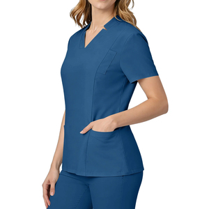 Women Navy Blue V-Neck <b>Scrub</b> <b>Top</b> Short Sleeve Hospital Uniform <b>Scrubs</b> Polyester Cotton Woven Fabric - Product Image 3