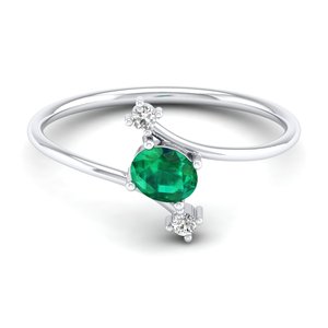 Anillo de Compromiso REYES de Diseño de Lujo con Corte Ovalado, Gema de Esmeralda de 0.35 Quilates en Plata de Ley 925, Certificado GRA, con Moissanita - Product Image 1