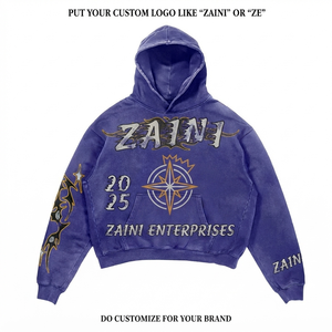 Sudadera con Capucha de Felpa de Algodón Grueso de 500 GSM, Color Morado Vintage, con Logotipo Bordado Personalizado con Impresión Puff, OEM - Product Image 1