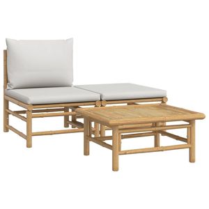 Ensemble de salon gris clair pour jardin en bambou naturel et coussins confortables - Product Image 2