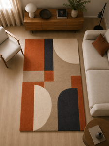 Tapis en laine tufté à la main pour salon, style Mid-Century Modern Bauhaus, orange brûlé, anthracite, design personnalisé OEM - Product Image 5