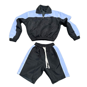 Custom Solid Half Zip Lightweight Nylon/Cotton Jacket <b>Jogger</b> Shorts <b>Set</b> Two Piece Sport Casual <b>Plus</b> <b>Size</b> Windbreaker Tracksuit - Product Image 2