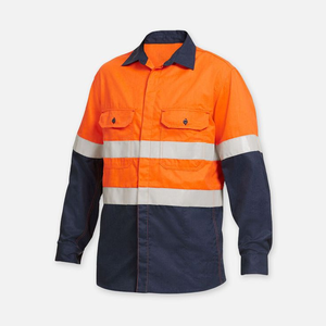 Chemise de travail haute visibilité pour hommes, orange marine, réfléchissante, manches longues, uniforme en coton - Product Image 1