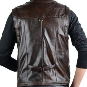 High quality Cowhide <b>Leather</b> <b>Sleeveless</b> Vest <b>jacket</b> for men's OEM Factory Customize motorbike <b>leather</b> Vest - Product Image 3