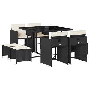 Juego de 8 Muebles de Jardín para Comedor en Color Negro y Blanco Crema - Product Image 2