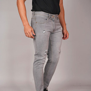 Jeans de Mezclilla Gris para Hombre, Corte Slim Fit, con Logotipo Personalizado, Lavado a la Arena, Estilo Casual, Cintura Media, Tejido de Fibra - Product Image 4