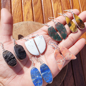 Wholesale High Quality Brass Natural Gemstone <b>Dangle</b> <b>Earrings</b> Handmade <b>Silver</b> Plated Boho Jewelry for Women Party Occasion Fast - Product Image 2