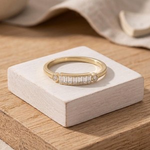 Baguette Cut Lab Grown Diamond With Round Cut Side Stone Eternity <b>Ring</b> Stackable Wedding Band for <b>Couples</b> 10k 14k 18k Solid Gold - Product Image 3