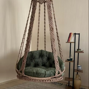 Handmade <b>Macrame</b> Swing Chair: Boho Hanging Decor - Includes Bracket - Product Image 1