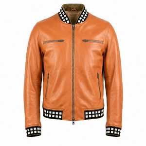 Premium Genuine Leather Winter Casual Jackets for <b>Men</b> Stand Collar Waterproof Zipper Dyed Washed Front Soft Comfortable Durable - Product Image 1
