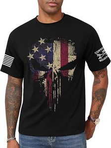 <b>Men's</b> Black Short Sleeve T-<b>Shirt</b> With American Flag <b>Skull</b> Print O-Neck Casual Regular Fit 100% Cotton Jersey Breathable - Product Image 1