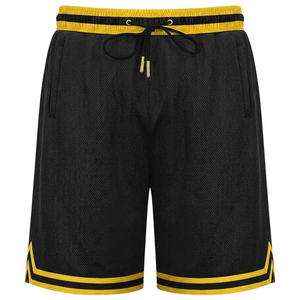<b>Men's</b> Black Mesh Basketball <b>Shorts</b> With <b>Yellow</b> Trim Drawstring Waist Casual Athletic Workout Gym Sport <b>Shorts</b> Breathable <b>Shorts</b> - Product Image 1
