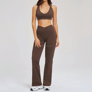 FONILBEST Women's 2 Piece Yoga <b>Set</b> Deep V Neck Racerback High Waist Full Length Solid <b>Colour</b> Activewear - Product Image 6