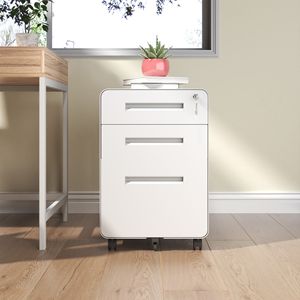 Armadietto Portadocumenti Mobile a 3 Cassetti per Ufficio Domestico, Armadio in Metallo Bianco Completamente Assemblato con Serratura e Ruote - Product Image 3