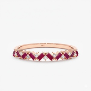 แหวนทองคำแท้ 14K ดีไซน์ซิกแซก ประดับเพชรและพลอยทับทิมธรรมชาติทรงบาแก็ตต์ ได้รับการรับรองจาก IGI เหมาะสำหรับเป็นแหวนเจ้าสาวหรือแหวนประจำเดือนเกิดเดือนกรกฎาคม - Product Image 2