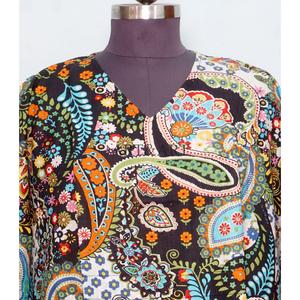 Caftán corto coreano hecho a mano, 100% algodón, vestido playero con estampado floral y decoración con cordón, caftán de moda. - Product Image 3