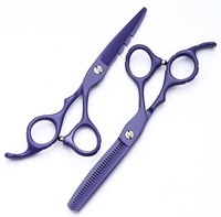 Ciseaux de coupe de cheveux de barbier en acier inoxydable enduits de poudre violette ensemble de deux avec étiquette personnalisée incluse