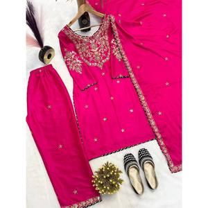 Beautiful Fancy Style <b>Indian</b> & Pakistani Party Wear <b>Top</b> Pant Dupatta - Product Image 3