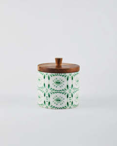 Handmade wooden Storage Jar With Wooden <b>Lid</b> Green Bohemian Pattern Airtight Food Container <b>by</b> Curio Craft - Product Image 1