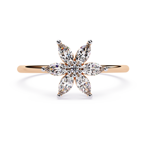 Anillo de Oro Sólido de 14K con Diamantes Cultivados en Laboratorio, Corte Marquise y Corte Redondo, Diseño de Estrella, para Regalo, Fiesta y Aniversario - Product Image 2