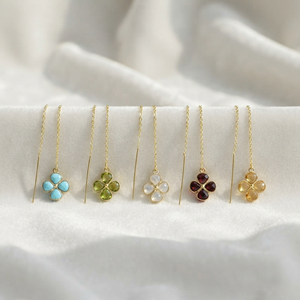 Ratnarachit Aqua Quartz Flower Threader <b>Earrings</b> 18K <b>Gold</b> Plated Brass Drop Dainty Geometric Minimalist Engagement Trendy - Product Image 4