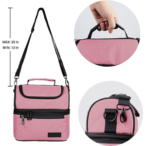 Pink Double Layer Insulated Cooler Lunch Bag for Picnic Camping Travel - Product Image 2