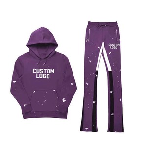 Ensemble de survêtement personnalisé avec impression en relief pour hommes et femmes, sweat à capuche et pantalon de jogging en coton surdimensionné, fabricant de vêtements de sport OEM - Product Image 1