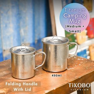 TiKOBO Titanium Camping Mug Set - Single Layer (Medium 490ml + Small 330ml) with Pure Titanium Lid - Product Image 1
