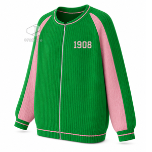 Alpha |   Kapa |   Cardigan zippé intégral pour femme Alpha Sorority, couleur vert-rose, manches longues, tricot doux, style universitaire grec - Product Image 2