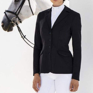 Veste d'équitation bordeaux pour femme, col vert clair, boutons argentés, tenue de concours équestre, matière coton polyester, logo personnalisé - Product Image 4