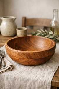 Tazón de Ensalada de Madera de Acacia Hecho a Mano, Pulido, Ecológico y Desechable, Vajilla Moderna Personalizable para Uso en el Hogar, Hotel y Cocina - Product Image 2