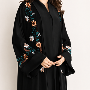 Luxury <b>Black</b> Floral Embroidered Abaya for Women Premium Modest Wear Open Front Arabic Dubai <b>Kaftan</b> Abaya - Product Image 3