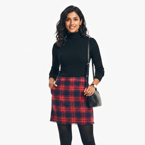 Jupe crayon en flanelle à carreaux en coton pour femme, longueur genou, avec poches, taille normale, style hiver, coupe ajustée, streetwear - Product Image 5