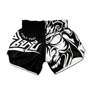 Muay Thai <b>Shorts</b> <b>Men</b> <b>Black</b> White Camouflage Print Heat-Transfer 140g Breathable Regular Fit Boxing Martial Arts Wear - Product Image 1