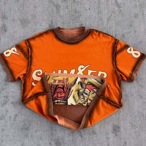 Camiseta Corta Vintage para Hombre, Lavado Ácido, 100% Algodón, Transpirable, Tallas Grandes, Logotipo Personalizado, Estilo Urbano, Hip Hop, Fabricante de Camisetas Lisas - Product Image 3