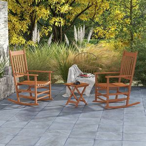 Set di Sedie a Dondolo da Esterno con Tavolino Laterale in Teak e Rattan, Arredamento da Giardino per Momenti di Freschezza - Product Image 2