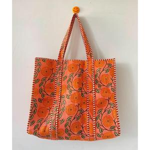 Bolsa de Mano de Algodón Acolchada con Estampado Floral Naranja de Lujo, Estilo Bohemio, Abierta y Casual, para Compras, para Mujer - Product Image 5