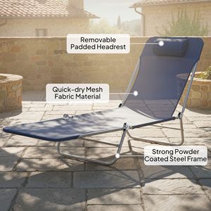 Sdraio Pieghevole da Esterno con Seduta e Poggiatesta in Rete Traspirante per Prendere il Sole a Bordo Piscina - Product Image 5