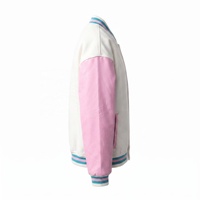 Veste universitaire rose d'hiver avec logo K brodé sur le devant, 100% coton molletonné et cuir PU, personnalisation en chenille