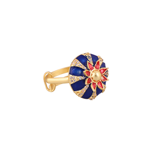 Luxury Gold Plated Blue Enamel Floral Adjustable Ring for Women Stone Studded <b>Designer</b> Party Jewelry - Product Image 1