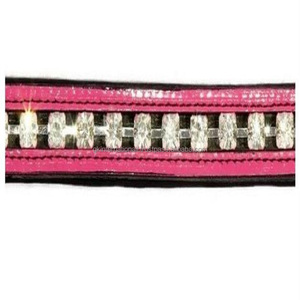 New Hot Style Pink Patent Leather Horse Brow Band with Golden <b>Crystal</b> Bling and Full Contrast <b>Stitching</b> - Product Image 4
