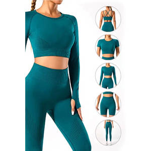 ชุดโยคะออกกำลังกายสำหรับผู้หญิง 5 ชิ้น ขายส่ง รับผลิตแบรนด์ส่วนตัว สีพื้น ทุกขนาด - Product Image 1