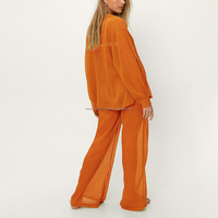 Ensemble 2 pièces sexy pour femme 2026, vert olive, en coton uni, haut ample à manches longues et pantalon large, respirant et écologique