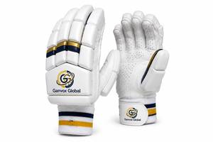 Guantes de Bateo de Cricket Ganvox Global, de Cuero Blanco Transpirable con Detalles en Dorado y Azul Marino, para Todas las Temporadas, Embalaje Incluido - Product Image 5