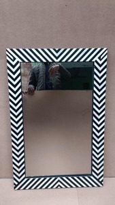 Black and <b>White</b> Frame Floor <b>Mirror</b> for Bedroom Styling Useful for Everyday Fashion And Grooming Routine Handcrafted From India - Product Image 5