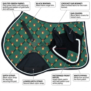 Crossedge wild Print Horse Tack set Contoured Jump Saddle Pad with Matching Leopard Ear Bonnet Set with White Cord Piping - Product Image 2